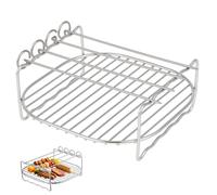 OSALADI Rejilla Cuadrada de Acero Inoxidable 4 Pinchos para Freidora | Plata, Forma Rectangular, Doble Nivel, Uso Multiusos, Apta para Cocinar al Vapor y Enfriar