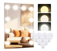 OSDUE Luces de Espejo Maquillaje, 10 Bombillas Regulables Luces Hollywood, Luz de Tocador Ajustable de 3 Color y 9 Brillo, USB Lámpara de Tocador para Tocador,Baño, Regalo de Cumpleaños para Mujeres