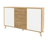 Oslo Aparador (L x An x Al: 40 x 140 x 89 cm, Roble/Blanco, Número de cajones: 3 ud.)