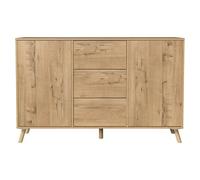 Miroytengo Aparador Oslo – Roble Gold, 3 cajones y 2 puertas, apertura push, 140 cm