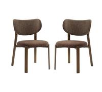 OSLO - Juego de 2 sillas de tela marrón y patas de decoración de nogal (77 cm)