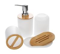 OSOLADY Kit de Accesorios de Baño Moderno de Bambú y PP Superficie Lisa para Mantener el Baño Ordenado en Casa y Alojamientos, Juego de 4 Piezas en Color Blanco