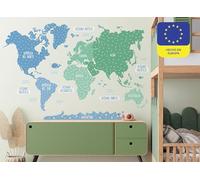 osomhome - Pegatinas Infantiles Pared: Mapa Mundi Pared Grande - *Español* [150x100cm] Colores pastel azul-menta | Mapamundi, Mapa Del Mundo Pared, World Map, Mapa Mundo Mural | os5010