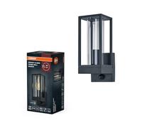 OSRAM Aplique de pared LED Endura Classic Frame, casquillo E27, sensor PIR, IP44, aluminio gris oscuro, cristal