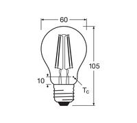 OSRAM LED BASE A60, paquete de 4 bombillas, reemplaza bombillas incandescentes tradicionales de 60W, 6.5W, blanco cálido (2700K), vidrio filamento, no regulable, forma de bulbo, E27