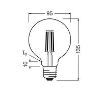 OSRAM Bombilla LED con filamento Globo G95 E27 5W 2.700K EC:EPREL:1902969