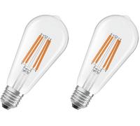 OSRAM Energy Class LED-Lampe in klassischer Edisonform, 3.8 W / 806 lm kaltweißes Licht (4000 K), CRI 80, aus klarfarbenem bleifreiem Glas, E27 Sockel, IP20, 64 mm Durchmesser. (Paquete de 2)