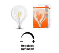 Osram - Globo LED 125mm FIL. CLARO 11W 827 E-27 DIM con regulación suave, 1521 lm y 2700K para lámparas de techo, mesita de noche y apliques de pared interior