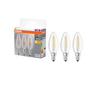 Osram Lámpara LED Base Classic B, en forma de vela con casquillo E14, no regulable, reemplaza 40 vatios, estilo filement transparente, blanco cálido - 2700 Kelvin, paquete de 3
