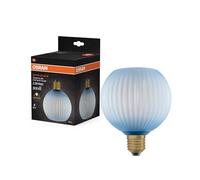 OSRAM Lámpara LED DECOR FLAT de cristal coloreado, globo Ø125mm, azul, E27, 3,5W, 300lm, 2700K, blanco cálido, IP20, efecto de color