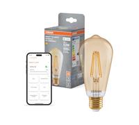 OSRAM Lámpara LED SMART+ E53 6W E27 Filamento Edison Dorado | SMART+ MATTER Filament Dimmable Classic, LED Lamps, Oro, 64 mm dia, 15000 h, Paquete de 1