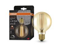 OSRAM Lámpara LED Vintage 1906 dorada, 5,8 W, 470 lm, forma de globo con 95 mm de diámetro y casquillo E27, luz blanca cálida, filamento recto, regulable, vida útil de hasta 15.000 horas
