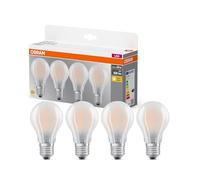 OSRAM LED BASE A60, paquete de 4 bombillas, reemplaza bombillas incandescentes tradicionales de 60W, 6.5W, blanco cálido (2700K), vidrio mate, no regulable, forma de bulbo, E27