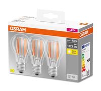 Osram Bombilla LED BASE Classic A100 E27, filamento, 2700K, 1521 lm, cristal, 3 unidades