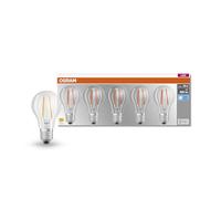 OSRAM LED BASE Classic A60, lámparas LED de filamento de vidrio transparente para base E27, forma de pera, blanco frío (4000 K), reemplazo de bombillas convencionales de 60 W (7,0 W), caja de 5