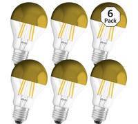 OSRAM LED Lámpara de filamento con casquillo E27, Blanco cálido (2700K), Forma de la bombilla espejo dorado, 4W, Sustituye a una bombilla incandescente de 37W, paquete de 6