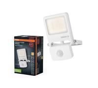 OSRAM Proyector LED ENDURA FLOOD PC de 20 W con sensor, blanco cálido de 3000 K, 1800 lúmenes, IP44, con detector de infrarrojos y apagado automático de luz diurna, color blanco.