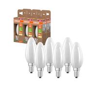 OSRAM LED Superstar Classic Lámpara LED B 40 en forma clásica de mini vela de vidrio esmerilado, 2,2 W, 470 lm, casquillo E14, luz blanca cálida con 2700 K, EEK A, 35 mm DM, paquete de 6