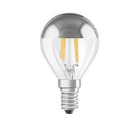 OSRAM PARATHOM CLASSIC P31. Bombilla led esferica cúpula plata 220-240V 4W 2700K E14. 350 Lumen. Equivalente a 31W. 15.000 Horas. 77 X 45mm.
