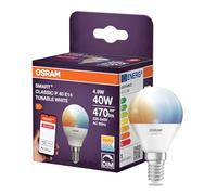 OSRAM Lámpara LED inteligente P40 mini forma esférica E14, 4,9 W ZigBee 3.0, blanco ajustable 2700-6500 K, regulable, control mediante app, Alexa