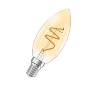 OSRAM Vintage 1906 Classic es una regulable de color blanco cálido con forma de mini vela con filamento en espiral. Ofrece 3,5 W, 300 lm, casquillo E14, cristal dorado, 35 mm de diámetro, 2200 K.