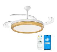 OStarkDom 96W Ventilador de Techo Retráctil con Luz LED y Control Remoto - 6 Velocidades Silencioso - 3 Colores de Luz (Cálida/Fría) - Motor de Cobre Duradero - Para Dormitorio y Sala - Fácil g