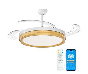 OStarkDom 96W Ventilador de Techo Retráctil con Luz LED y Control Remoto - 6 Velocidades Silencioso - 3 Colores de Luz (Cálida/Fría) - Motor de Cobre Duradero - Para Dormitorio y Sala - Fácil B