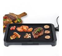 OstarkDom Plancha de Asar eléctrica 2000W con termostato ajustable Placa de parrilla electrica antiadherente de doble cara Bandeja de goteo de aceite 57x30x7cm