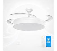 OstarkDom Ventilador de Techo con Luz LED Retráctil 106 cm, 66W Motor 30W+35W Led 4 Aspas, Motor DC Silencioso, 6 Velocidades, 3 Temperaturas de Luz, Mando a Distancia, Temporizador, Verano-Invierno