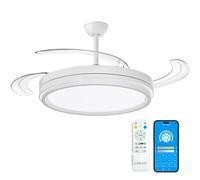 OStarkDom Ventilador techo 96W con luz 66W+30W de Motor DC,Silencioso con Mando a Distancia y Palas Retráctiles Interiores Plafón lluminación función verano-invierno+Control APP (Color Madera Nielo) A