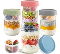 Otauoaea 4 Piezas Overnight Oats Jars 470ml Tarros de Cristal con Tapa Hermética con Capa Separadora, Botes de Cristal para Overnight Oats,Frascos de Vidrio Vasos Cristal para Yogur,Avena,Ensalada