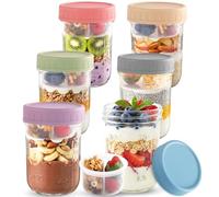 Otauoaea 6 Piezas Overnight Oats Jars 470ml Tarros de Cristal con Tapa Hermética con Capa Separadora, Botes de Cristal para Overnight Oats,Frascos de Vidrio Vasos Cristal para Yogur,Avena,Ensalada