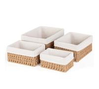 Otauoaea Set de 4 Cestas de Almacenaje con Forro, Cestas Tejidas de Mimbre y Yute Apilables para Baño y Cocina - Organizadores Rectangulares para Decoración del Hogar(Yute)