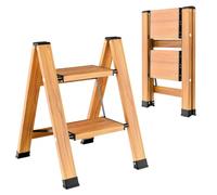 OTOmitra Escalera Plegable 2 Peldaños Aluminio, Portátil, Antideslizante | Escalera Multifunción Diseño de Vetas de Madera, Soporta Hasta 150 Kg para Cocina, Baño y Camping