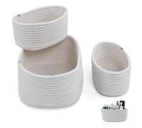 OTraki Cestas Almacenaje Tejidas con Cuerda de Algodón Juego de 3, Cesta Setas, Cestas Organizadoras para Salones, Armarios, Juguetes y Baño (Blanquecino)