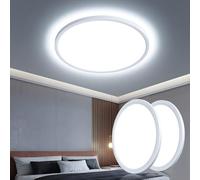 OTREN Plafon Luz LED Techo 28W, Ø30CM Lampara Downlight Panel Superficie 6500K, Plafones Modernas Redondo IP44 para Baño Pasillo Balcón Cocina Dormitorio Pared, Blanca Fría - 2PCS