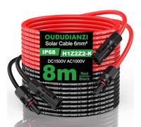 Oududianzi Cable Solar 6mm²/4mm², Prolongador Cable Placa Solar 1/2/3/5/8/10/15/20/30m, Cable de Extensión, Cable fotovoltaico con Conectores para Paneles Solares Sistemas (6mm² 8m)