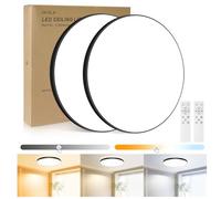OUILA 2PCS Plafon LED Techo Regulable,24W 3000K-6500K Lampara Techo con Mando a Distancia,2000LM IP44 Lampara LED Techo Plafones para Techo Led para Dormitorio Cocina Salon Baño Comedor Pasillo Ø28cm