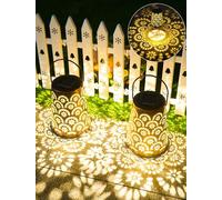 OUILA Lámparas solares para exteriores, 2 unidades, de metal resistente a la intemperie, con protección IP65, iluminación solar decorativa para balcón, terraza, patio, árbol y camping