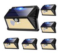 OUILA Luces solares para pared exterior, paquete de 6, 185 LED, 3 modos, luz solar para exteriores con sensor de movimiento, IP65 impermeable, lámpara solar LED de pared, jardín, patio, iluminación de