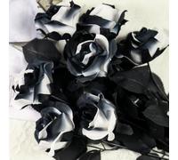 OUKEYI 10 rosas artificiales de un solo tallo que no se decoloran, flores realistas para decoración del hogar, ramo de boda, decoración de Halloween (negro y blanco)