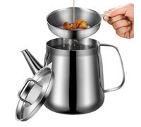 Ounfhtrttk Vertedor de Aceite Resistente Al y Al Polvo, con Filtro, de Acero Inoxidable de Gran Capacidad, para el Hogar y el Restaurante, 1,5 L.