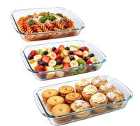 Oungy 3 moldes de cristal grandes, 1 L, 1,6 L, 2,2 L, rectangulares de cristal, para horno grandes, para lasaña, barbacoa, cuenco de cristal para airfryer, microondas, horno y lavavajillas