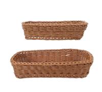 OUNONA 2 Piezas Cesta de Imitación de Ratán, Rectangular de Plástico | Color Café, Diseño Tejido Decorativo, para Especias y Servilletas, Mesa o Cajón en Cocina