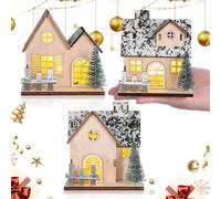 OUNONA 3 Piezas Casa Navideña de Madera Luz LED para Manualidades, Decoración Rústica para Reuniones Familiares y Talleres Creativos de Navidad