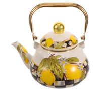 OUNONA Hervidor de esmalte: Tetera a cuadros para cocinas de inducción y gas - 1,6 cuartos de galón, hervidor de agua pequeño con diseño floral vintage para camping, café, leche, inauguración de