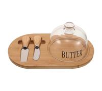 OUNONA Recipiente para mantequilla con campana de cristal transparente - Bandeja cubierta para queso y mantequilla con 2 cuchillos para fiestas, desayunos y celebraciones navideñas.