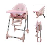 OUNUO Trona para Bebe Evolutiva, Trona para bebés Plegable con bandeja extraíble, Tronas bebe Ajustable 5 Alturas, 4 ruedas, Rosa