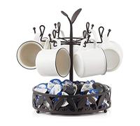 Ouseen Soporte Giratorio para Tazas de Café con Cesta para Cápsulas | Diseño Rústico de Hojas en Metal Bronce | Organizador para Barra de Café y Encimera de Cocina