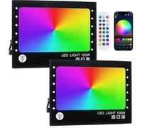 OUSIDE Foco LED RGB Exterior 100W, Control por App Bluetooth y Mando a Distancia, IP66 Impermeable, Multicolor, Proyector para Jardín y Terraza, 2 Unidades